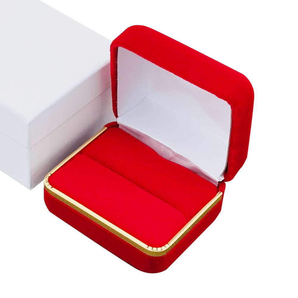 ring box - Red Velvet Double Ring Boxes with Gold Trim - 12 Pack SR5-RD side view