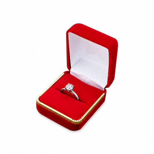 ring box - Red Velvet Single Ring Boxes with Gold Trim - 12 Pack SR3-RD front view