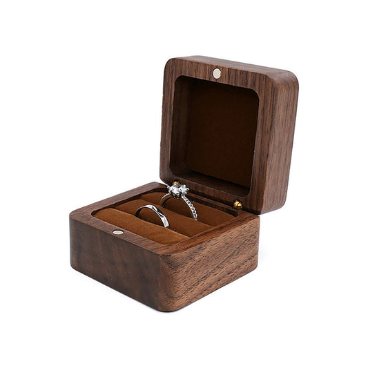 ring box - Brown Wooden Velvet Ring Box W01DR1-BR front view