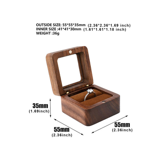 ring box - Clear Brown Wooden Velvet Ring Box Boxes W01R2-BR open view