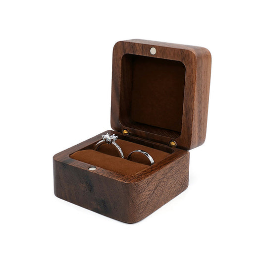 ring box - Brown Wooden Velvet Ring Box Boxes W01R1-BR front view