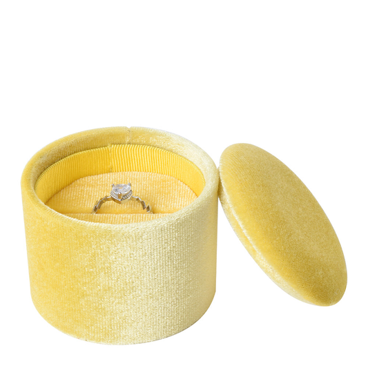 ring box - Yellow Recessed Round Velvet Ring Box V11-R1 Y front view