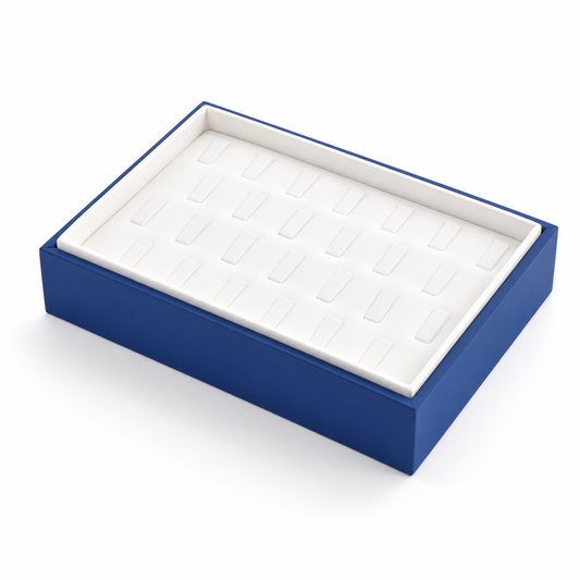 ring display - 26 Blue White Ring Display Tray T046R26-W front view