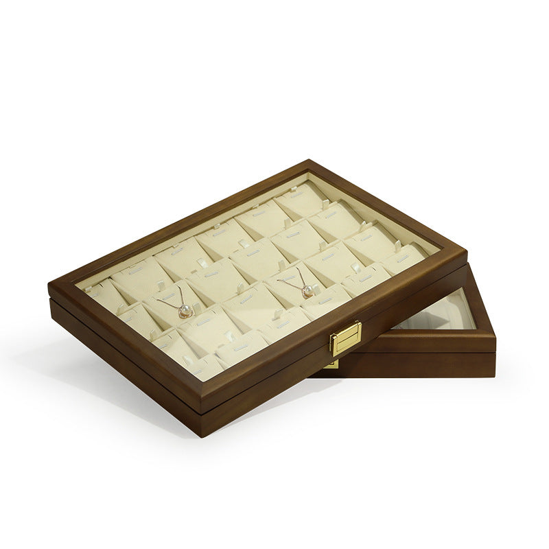 ring display and bracelet display and necklace display - Wooden Wood Tray Necklace Ring Bracelet C01075 front view