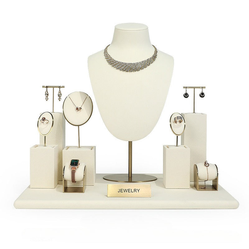 ring display and earring display - Beige Gold Velvet Metal Display Stand Ring Earring C02771 product view 20