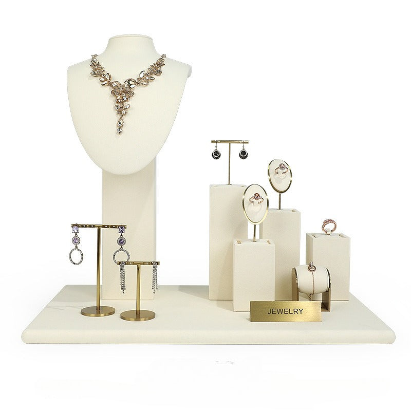 ring display and earring display - Beige Gold Velvet Metal Display Stand Ring Earring C02771 product view 22