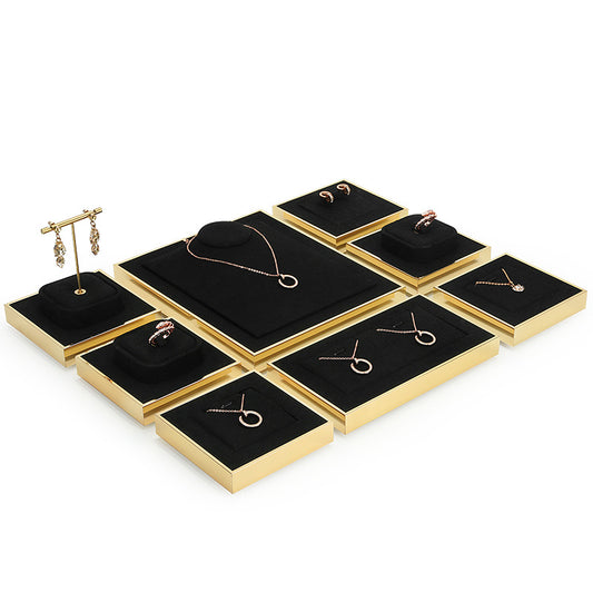 ring display and earring display and necklace display - Black Microfiber Display Necklace Ring Earring C01190 front view