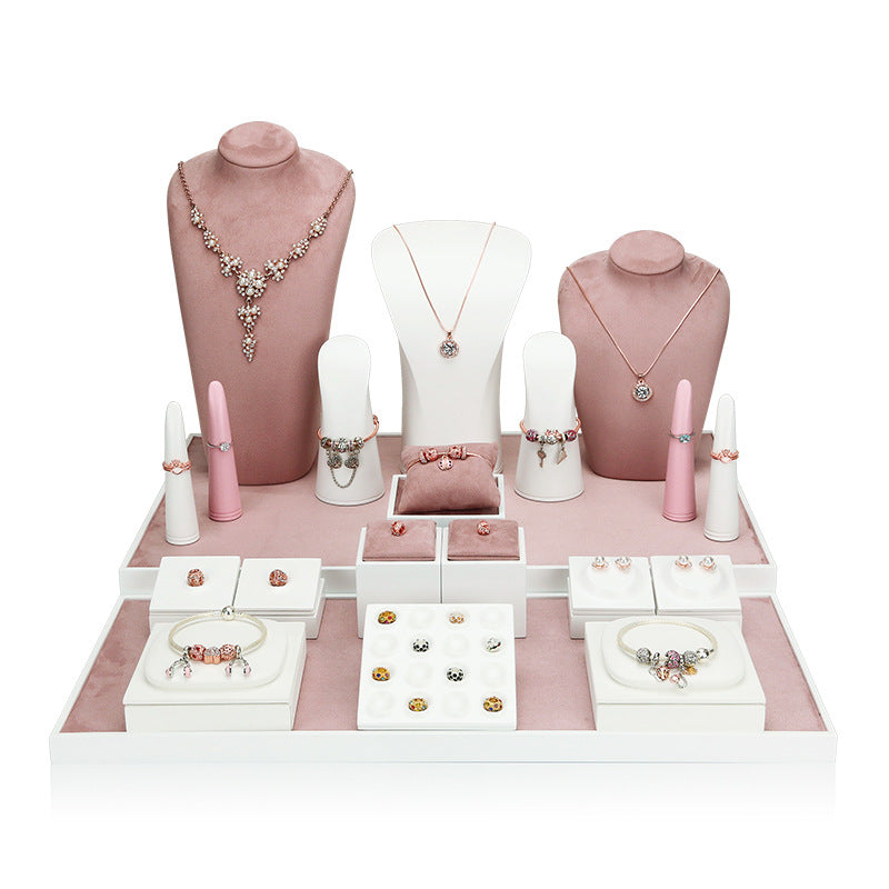 ring display and earring display - Pink White Velvet Display Stand Ring Earring C02693 front view