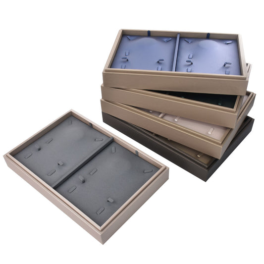 ring display and necklace display - 28 Gray PU Display Necklace Tray Ring T002-N PU-G front view