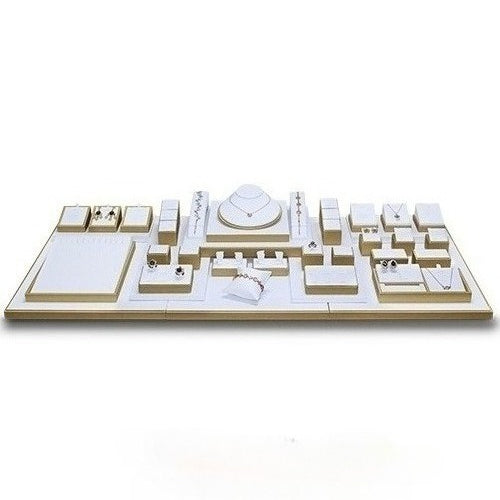 ring display and necklace display - Gold White Display Necklace Ring Stand C00713 front view