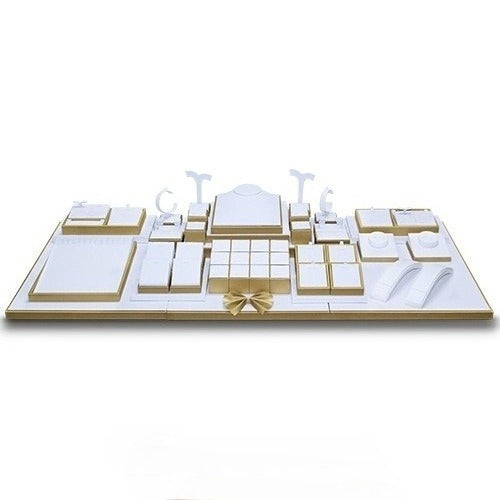 ring display and necklace display - Gold White Display Necklace Ring Stand C00713 open view
