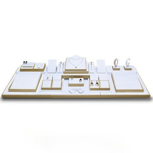ring display and necklace display - Gold White Display Necklace Ring Stand C00713 side view