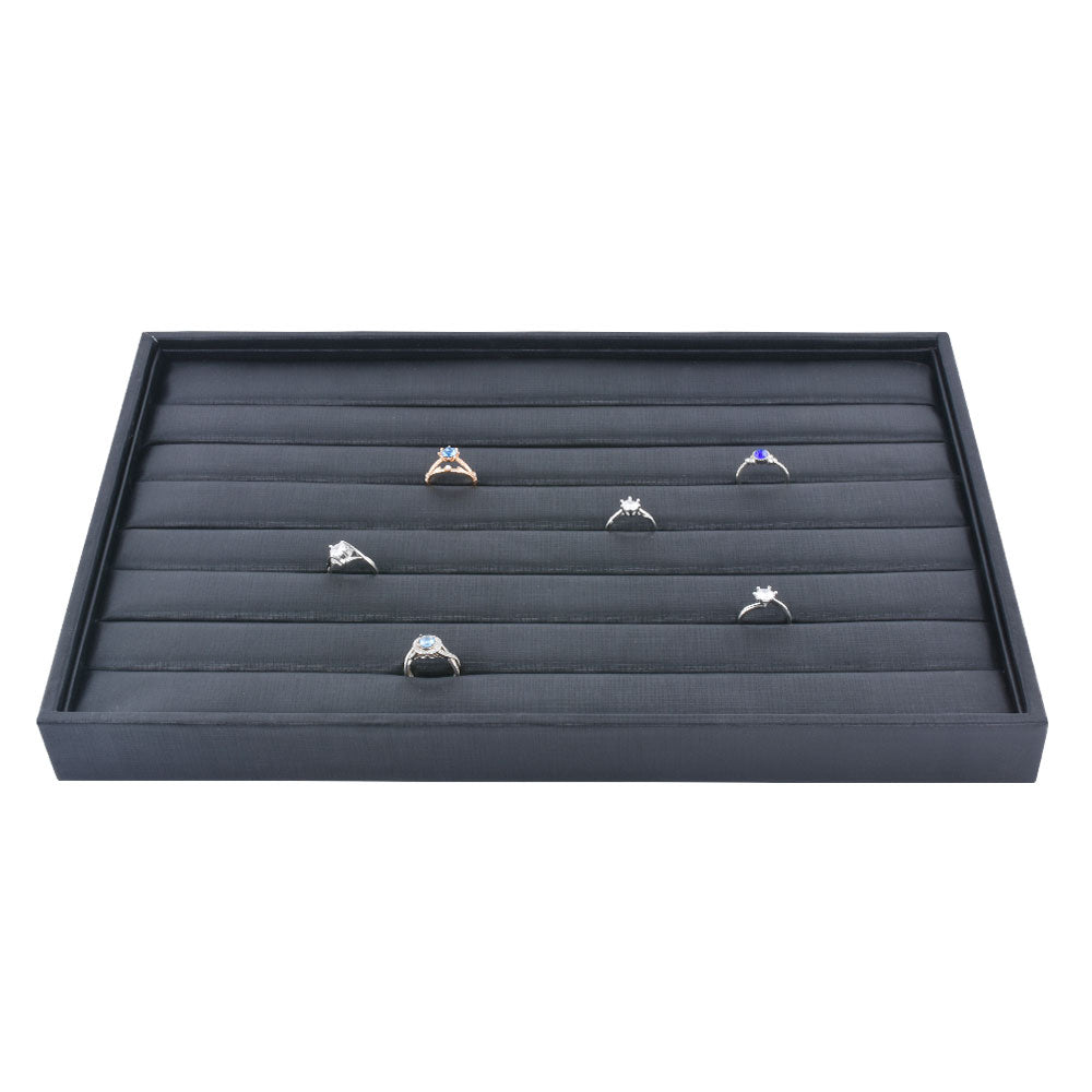 ring display - Black White PU Ring Tray T001-R PU-BK front view