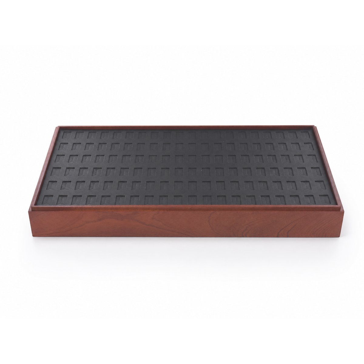 ring display - Wooden 120-Slot Ring Display Tray with Black Insert Jewelry Showcase Organizer T025R120-BK side view
