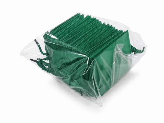 Dimensions for green small square paper tote gift bag: 4.75 × 2.75 × 5 in