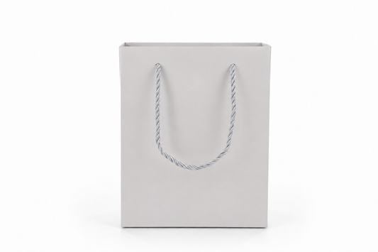 Dimensions for white medium tall paper tote gift bag: 6.25 × 3.5 × 7.75 in