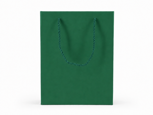 Dimensions for green large portrait paper tote gift bag: 7.75 × 4.25 × 10.25 in