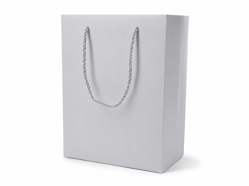 Silver large portrait paper gift tote bag with rope handles, 24 pack