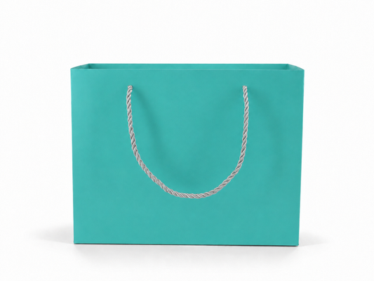 Dimensions for tiffany blue large landscape paper tote gift bag: 10.25 × 4.25 × 7.75 in