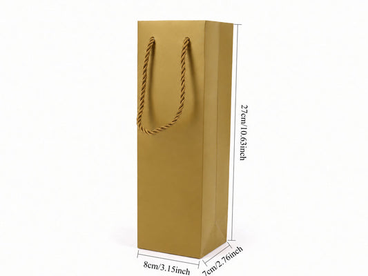 Dimensions for gold tall narrow paper tote gift bag: 3.25 × 2.75 × 10.75 in