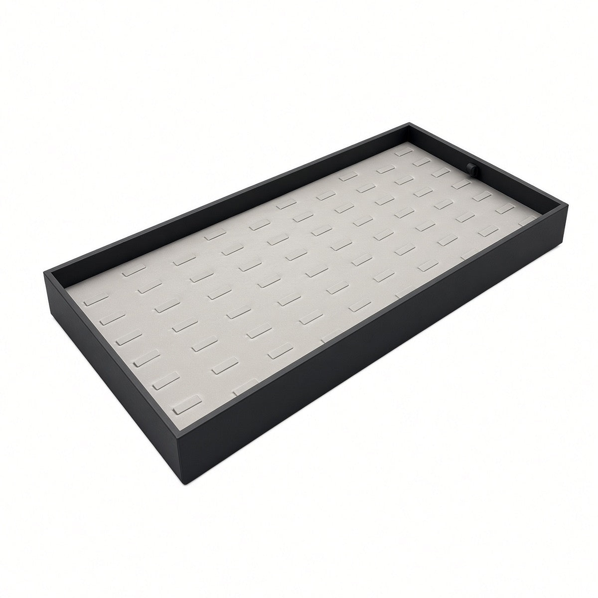 Silver 56-slot ring display tray angled view