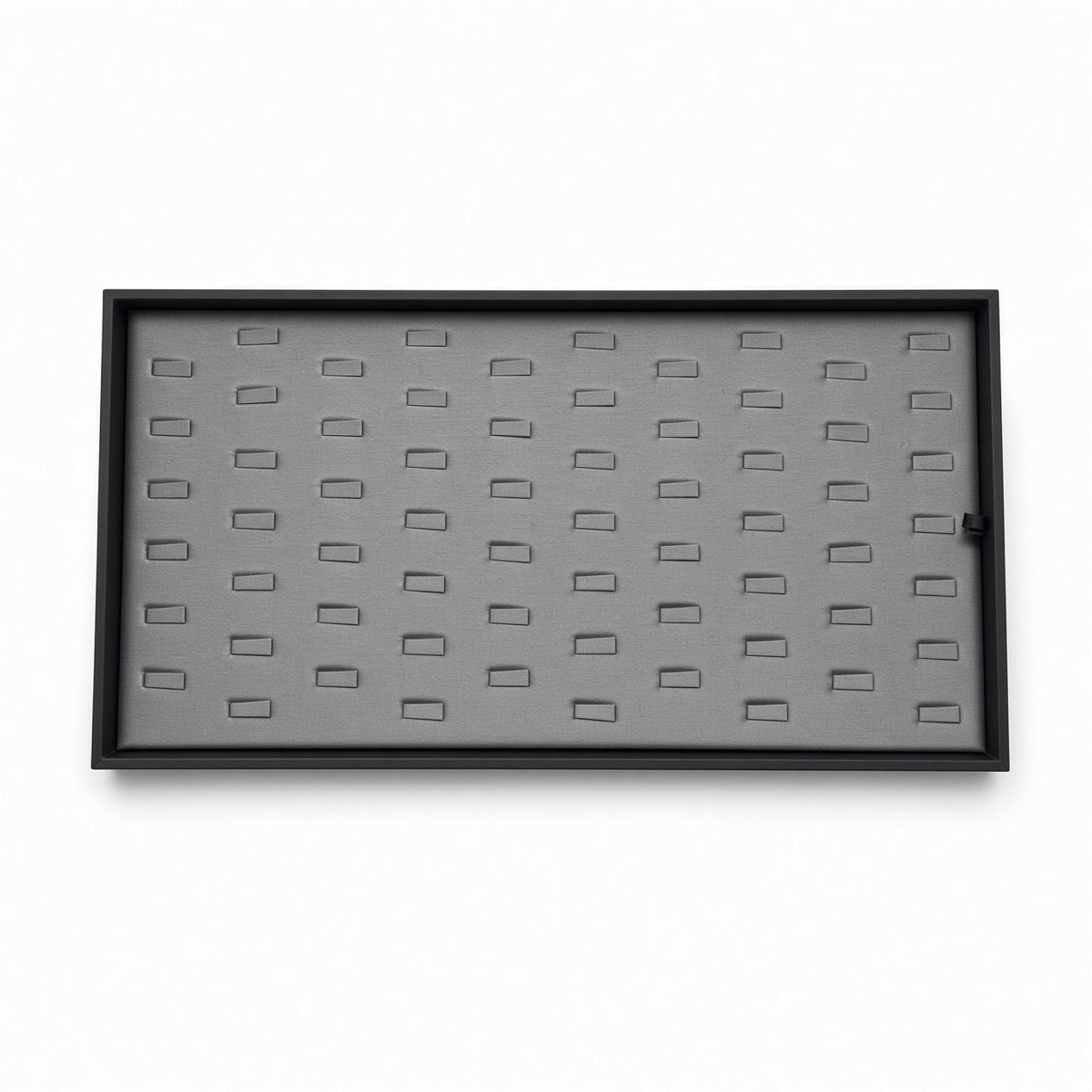 Silver 56-slot ring display tray front view