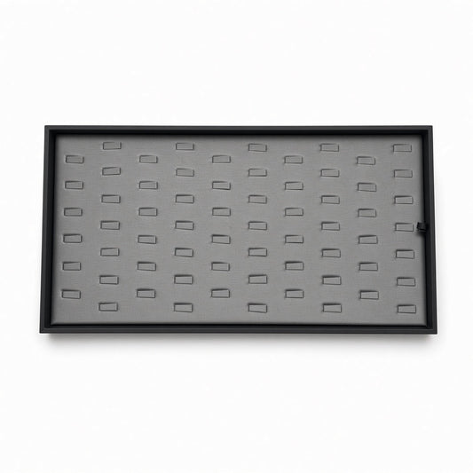 Silver 56-slot ring display tray front view