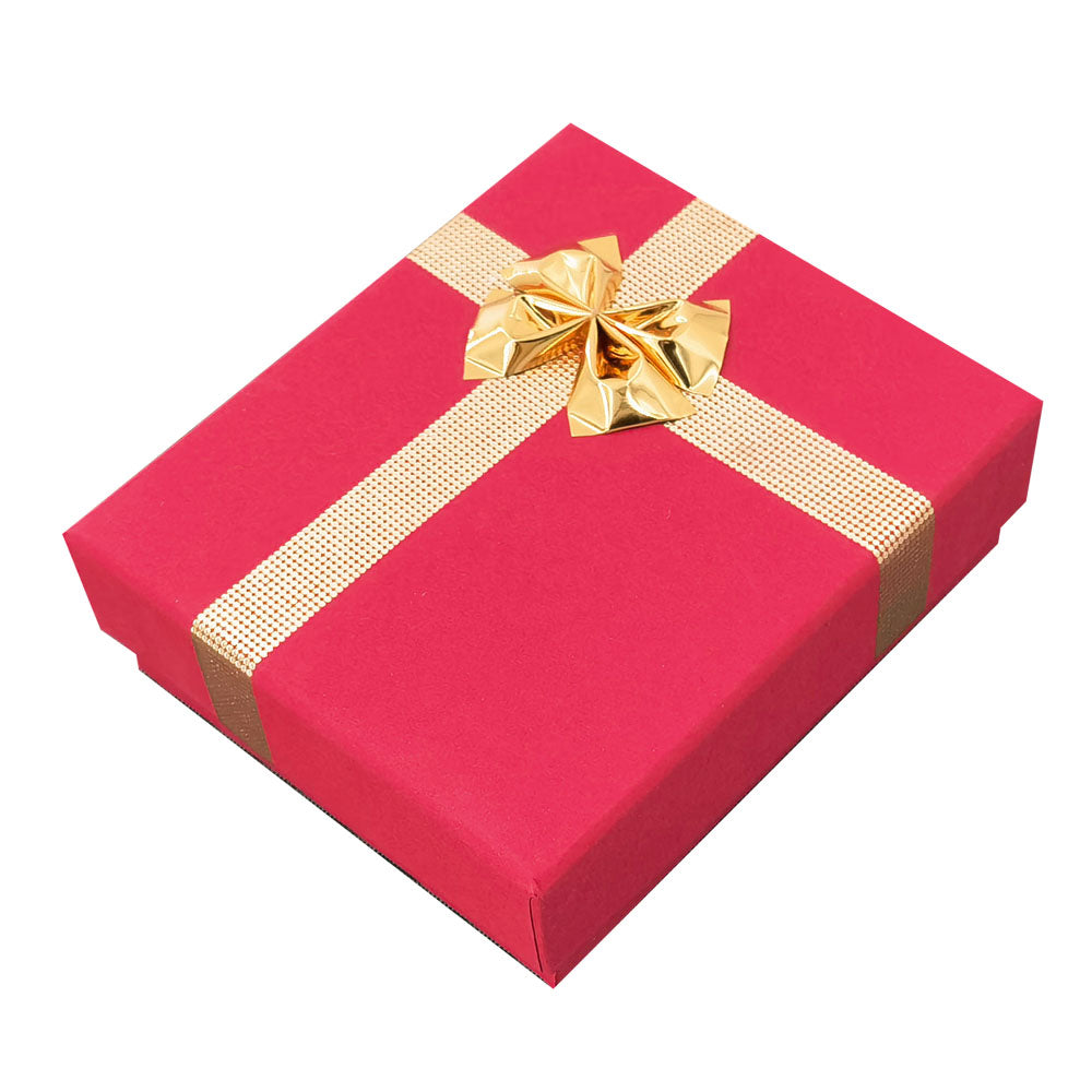 Red ribbon paper pendant jewelry gift box, closed angle view