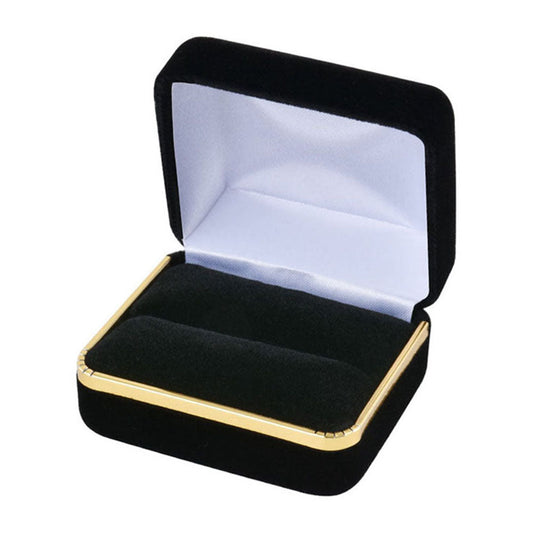 Black SR5-BK double ring box open view with gold trim