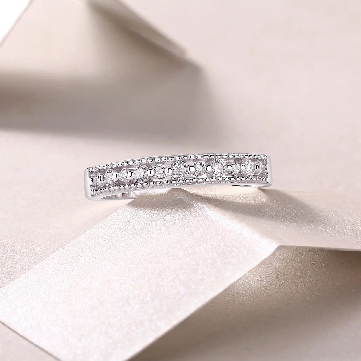 sterling silver jewelry - Silver Ring SLM0120R-White-6 side view