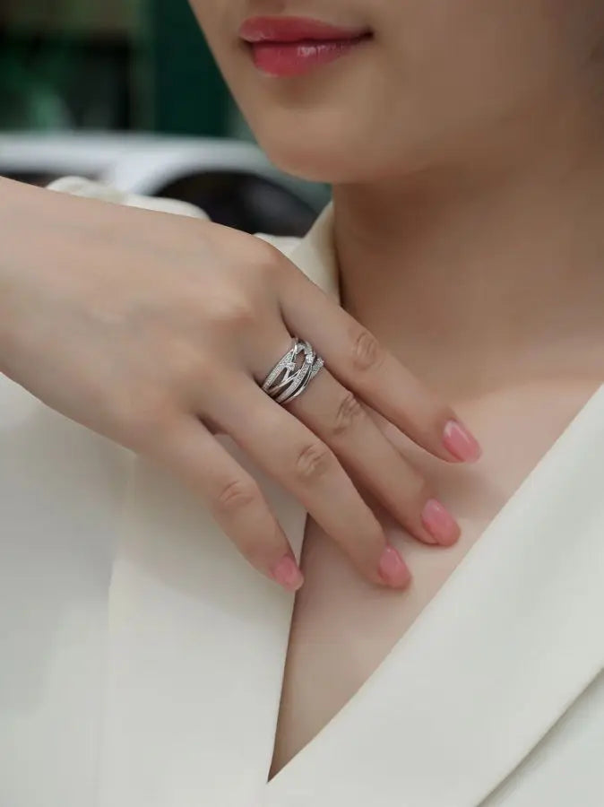 sterling silver jewelry - Silver Ring SLM0047R-White-6 product view 06