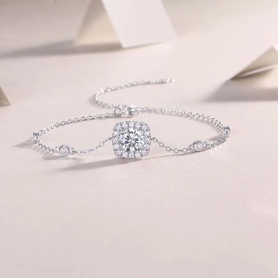 sterling silver jewelry - Silver Bracelet SLM0021B-White-16cm+5cm detail view