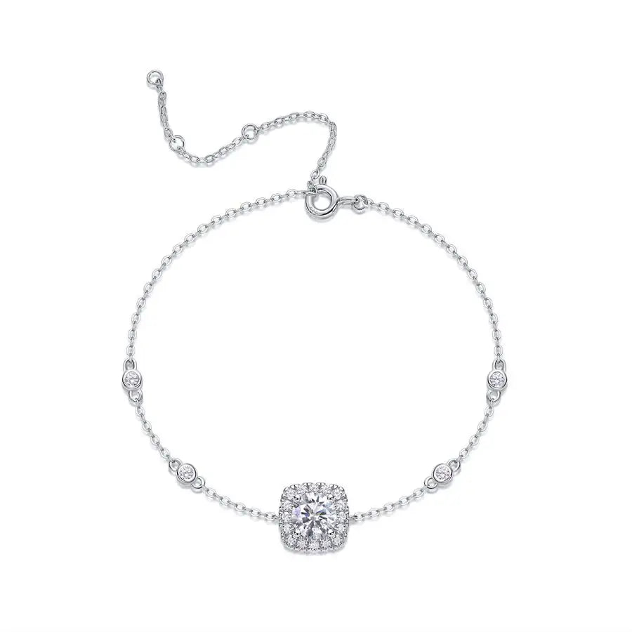 sterling silver jewelry - Silver Bracelet SLM0021B-White-16cm+5cm front view