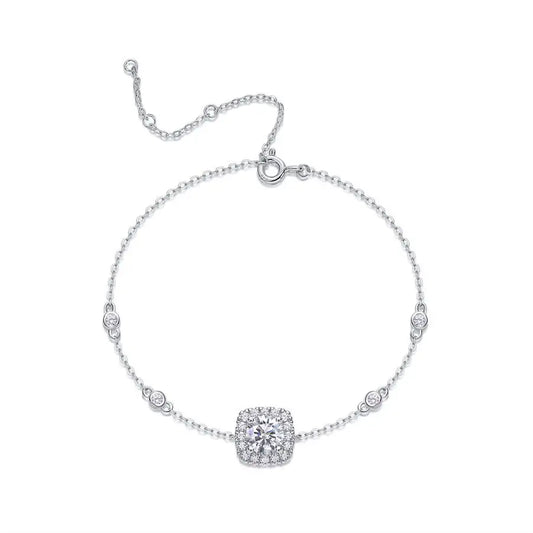 sterling silver jewelry - Silver Bracelet SLM0021B-White-16cm+5cm front view