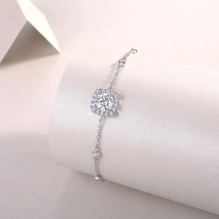 sterling silver jewelry - Silver Bracelet SLM0021B-White-16cm+5cm side view