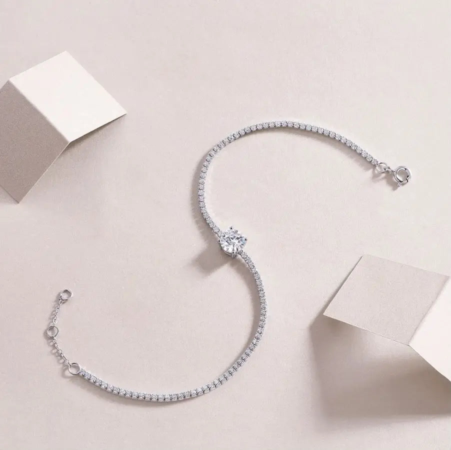 sterling silver jewelry - Silver Bracelet SLM0022B-White-17cm+4cm detail view