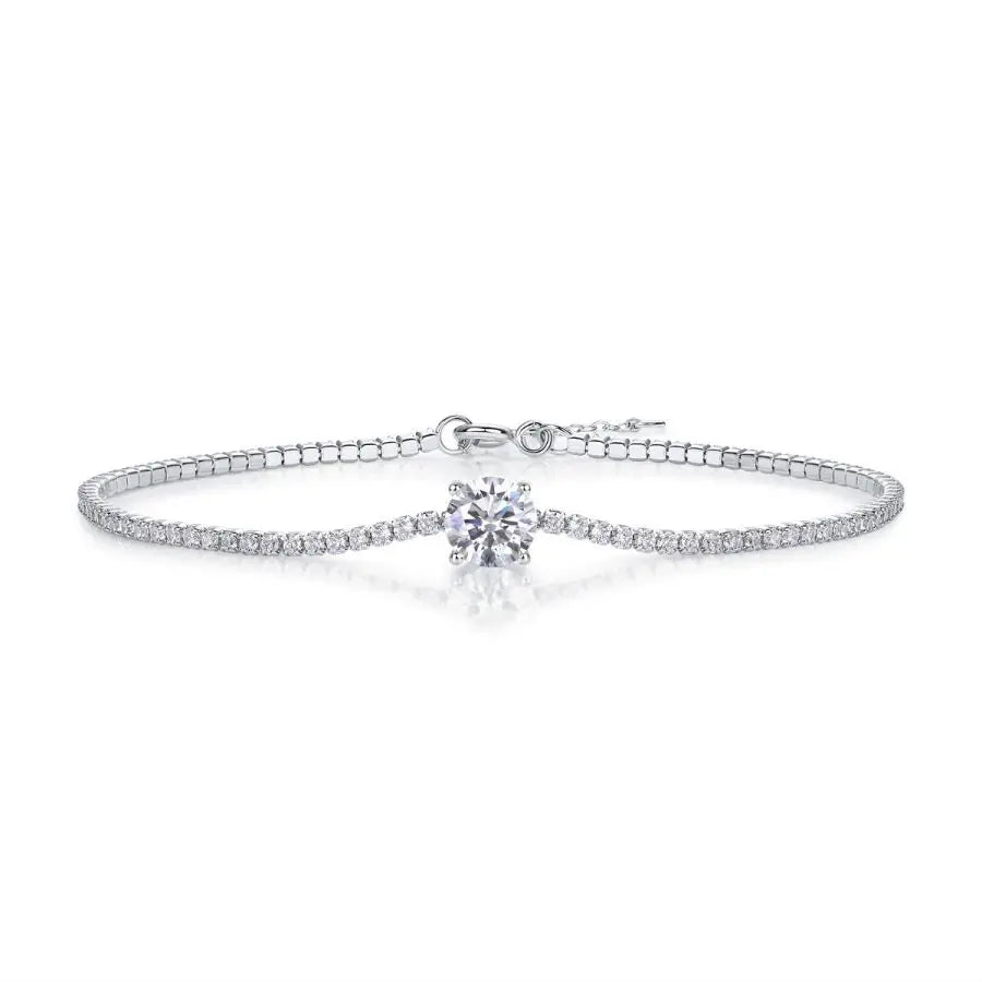 sterling silver jewelry - Silver Bracelet SLM0022B-White-17cm+4cm front view
