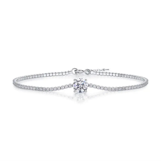 sterling silver jewelry - Silver Bracelet SLM0022B-White-17cm+4cm front view