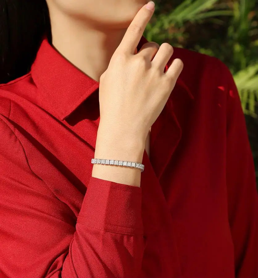 sterling silver jewelry - 925 White Gold Bracelet SLM0018B-White-16.5cm product view 06