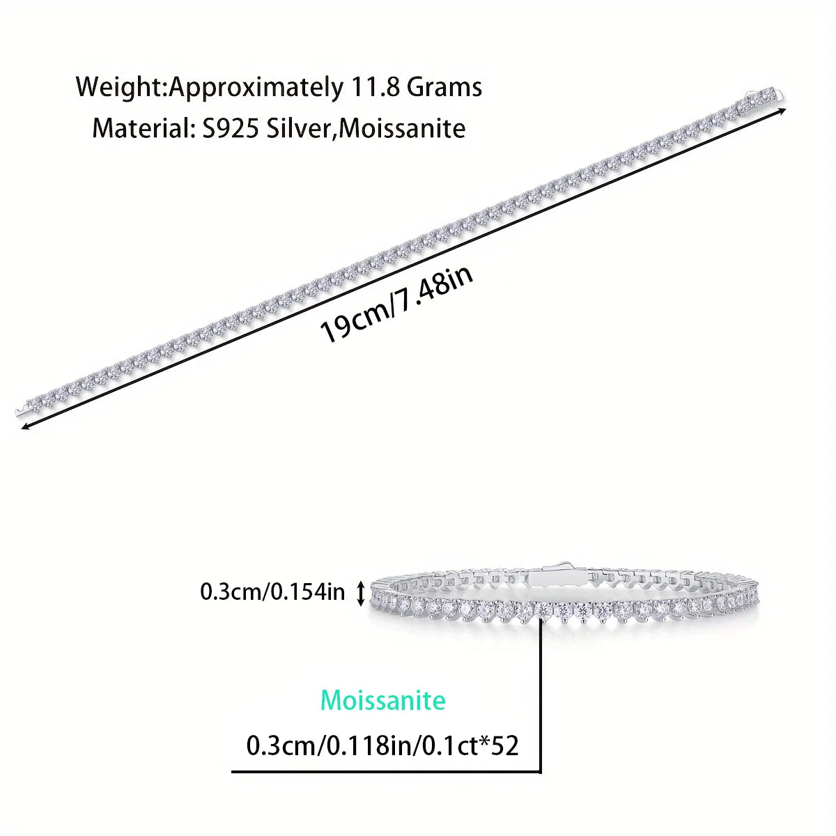 sterling silver jewelry - 925 Silver Bracelet SLM0042B-White-17cm/6.7in detail view