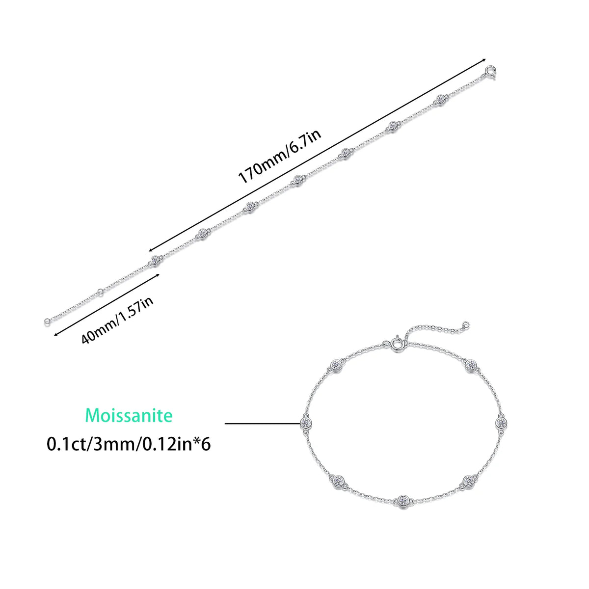 sterling silver jewelry - 925 Silver Bracelet SLM0045B-White-17cm/6.7in product view 05