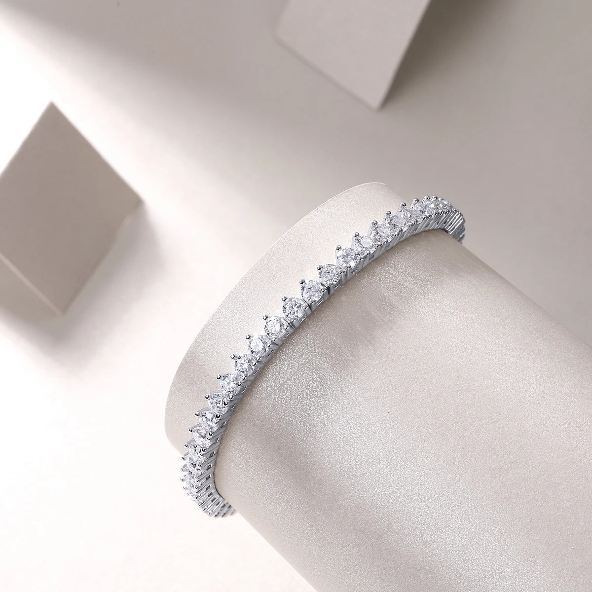 sterling silver jewelry - 925 Silver Bracelet SLM0042B-White-17cm/6.7in side view