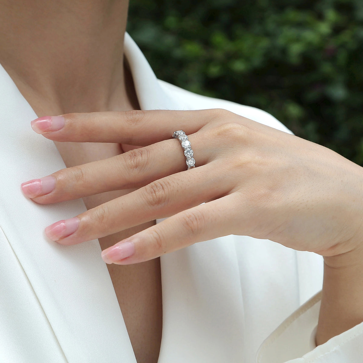 sterling silver jewelry - Silver Ring SLM0190R-White-6 side view