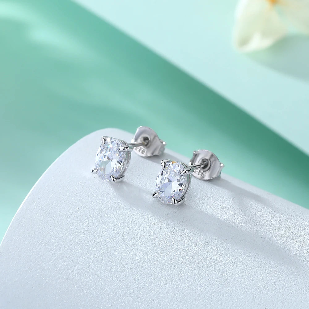sterling silver jewelry - 925 Clear White Earrings SLM0005E-catalogue side view