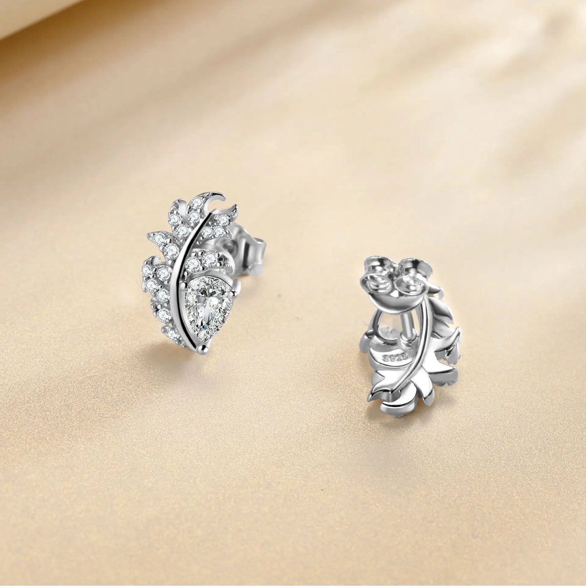 sterling silver jewelry - 925 Silver Earrings SLM0037E-silver earring studs side view