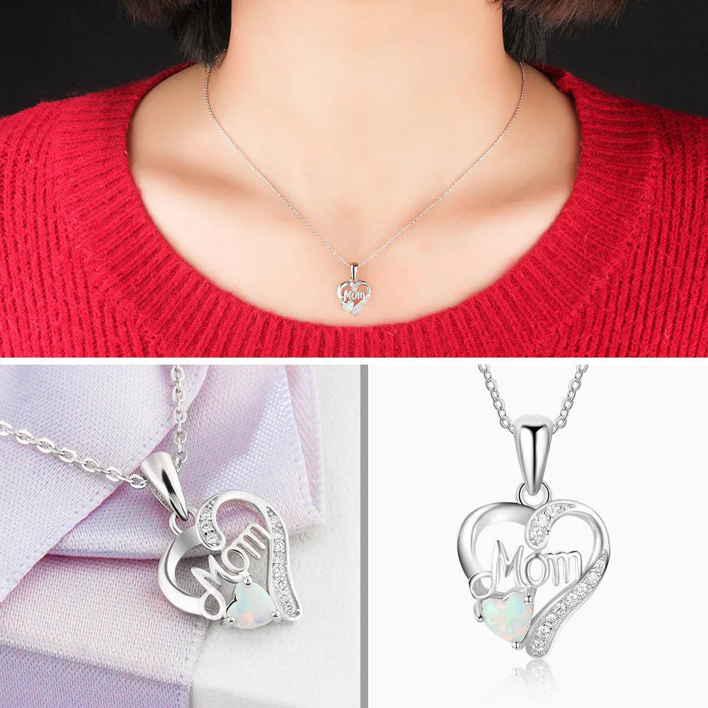sterling silver jewelry - 925 Silver Pendant Necklace SLZ0019N-blue opal heart necklace detail view