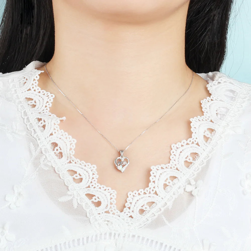 sterling silver jewelry - 925 Silver Pendant Necklace SLZ0019N-blue opal heart necklace product view 05