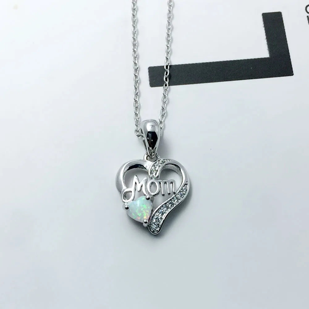 sterling silver jewelry - 925 Silver Pendant Necklace SLZ0019N-blue opal heart necklace side view