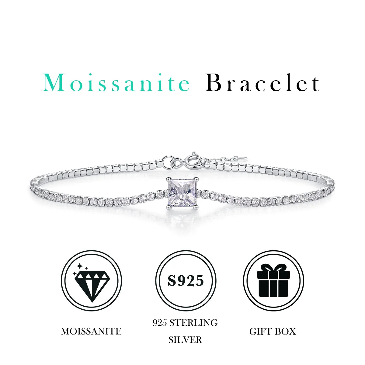sterling silver jewelry - 925 Silver Bracelet SLM0038B-White-17cm/6.7in detail view