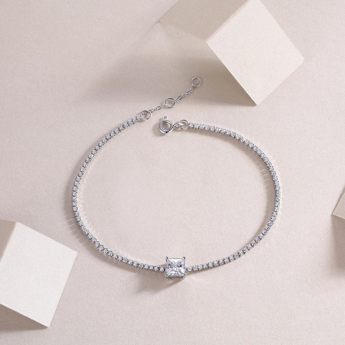 sterling silver jewelry - 925 Silver Bracelet SLM0038B-White-17cm/6.7in side view